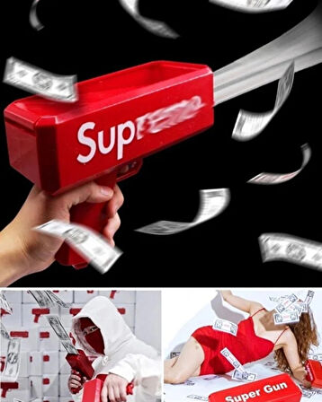 Para Fırlatma Tabancası – Money Gun, Parti ve Eğlence Aksesuarı, Otomatik Kağıt Para Atma Makinesi (Kırmızı)