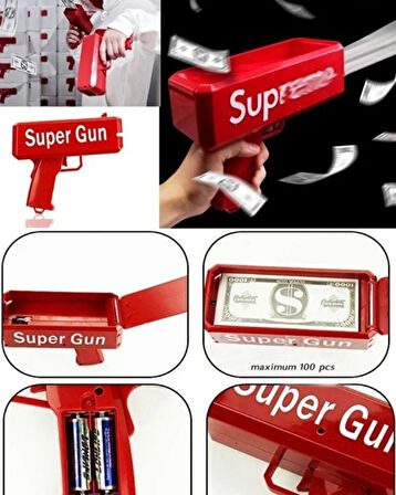 Para Fırlatma Tabancası – Money Gun, Parti ve Eğlence Aksesuarı, Otomatik Kağıt Para Atma Makinesi (Kırmızı)