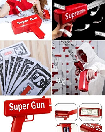 Para Fırlatma Tabancası – Money Gun, Parti ve Eğlence Aksesuarı, Otomatik Kağıt Para Atma Makinesi (Kırmızı)