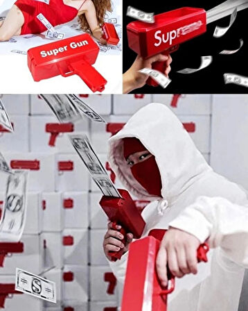 Para Fırlatma Tabancası – Money Gun, Parti ve Eğlence Aksesuarı, Otomatik Kağıt Para Atma Makinesi (Kırmızı)