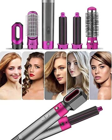5’i 1 Arada Saç Şekillendirici Fön Makinesi – 5 Başlıklı Hot Air Styler, Saç Kurutma ve Bukle Yapma Seti