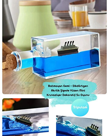 Dalga Efektli Şişe İçinde Gemi Dekor – Hareketli Sıvılı Masa Üstü Maket – Dekoratif Deniz Temalı Biblo