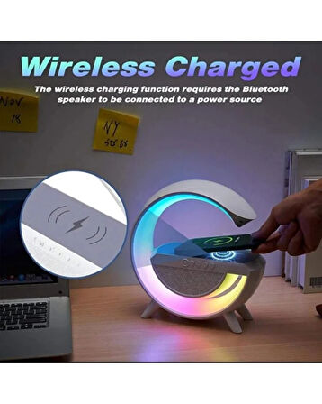 RGB Işıklı Bluetooth Hoparlörlü Akıllı Masa Lambası – Kablosuz Şarj Destekli Çok Fonksiyonlu Led Lamba