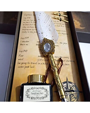 Vintage Tüy Kalem Yazı Seti – Mürekkep ve 5 Uçlu Kaligrafi Seti | Hediye Kutusu, Retro Kalem, Kaligrafi Kalemi