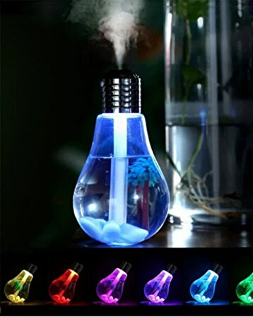 Ampul Şeklinde LED Işıklı Hava Nemlendirici – USB Su Buhar Makinesi, Mini Aroma Difüzör, Masa Üstü Dekoratif Humidifier