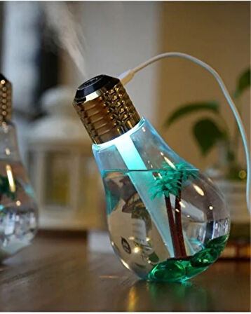 Ampul Şeklinde LED Işıklı Hava Nemlendirici – USB Su Buhar Makinesi, Mini Aroma Difüzör, Masa Üstü Dekoratif Humidifier