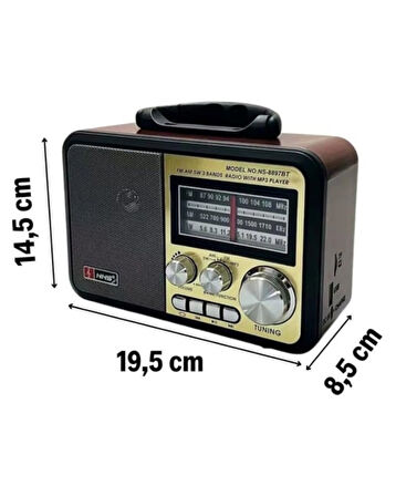 Retro Taşınabilir Radyo FM/AM/SW – Bluetooth Destekli USB/TF Mp3 Çalar | Şarjlı El Taşıma Kollu Radyo