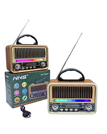 Retro Taşınabilir Radyo NS-7069BT – FM/AM/SW3 Çoklu Frekans – Bluetooth USB/TF Kart MP3 Çalar – Şarjlı Ahşap Görünümlü Radyo