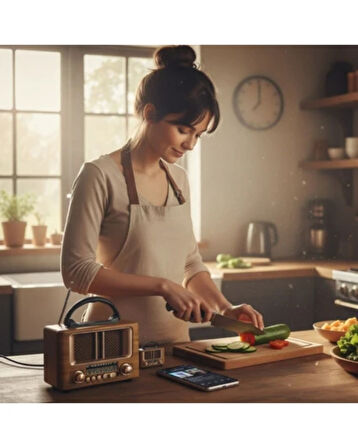 Retro Ahşap Görünümlü Şarjlı Radyo – FM/AM/SW Çoklu Frekans – Taşınabilir Bluetooth USB/TF MP3 Çalar – Vintage Tasarım