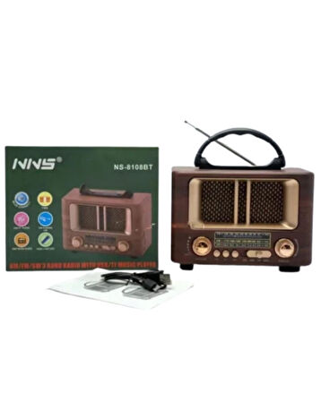 Retro Ahşap Görünümlü Şarjlı Radyo – FM/AM/SW Çoklu Frekans – Taşınabilir Bluetooth USB/TF MP3 Çalar – Vintage Tasarım