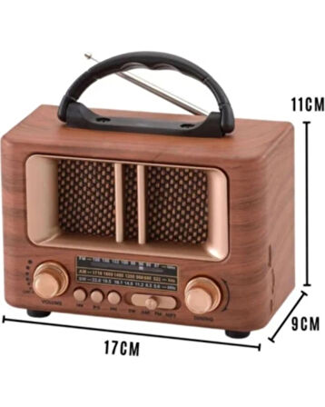 Retro Ahşap Görünümlü Şarjlı Radyo – FM/AM/SW Çoklu Frekans – Taşınabilir Bluetooth USB/TF MP3 Çalar – Vintage Tasarım