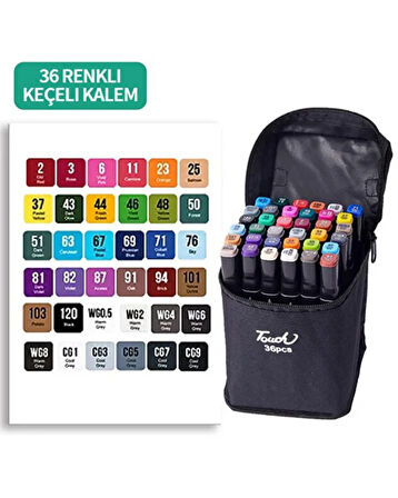 Touch 36 Renk Marker Kalem Seti – Çift Uçlu Alkol Bazlı Eskiz Çizim Boya Kalemleri + Taşıma Çantası