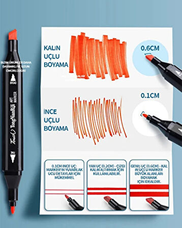 Touch 36 Renk Marker Kalem Seti – Çift Uçlu Alkol Bazlı Eskiz Çizim Boya Kalemleri + Taşıma Çantası