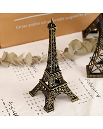 Metal Eyfel Kulesi Biblosu 15 cm – Paris Temalı Dekoratif Masa Üstü Süs Eşyası