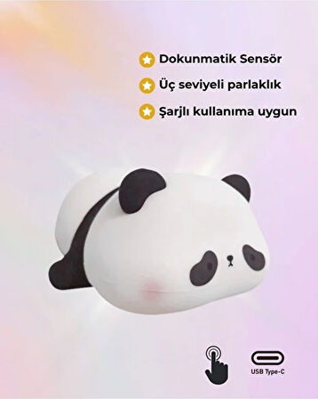 Sevimli Panda Gece Lambası – Silikon Dokulu LED Bebek Uyku Işığı | USB Şarjlı, Renk Değiştiren, Yumuşak Dokulu Gece Lambası