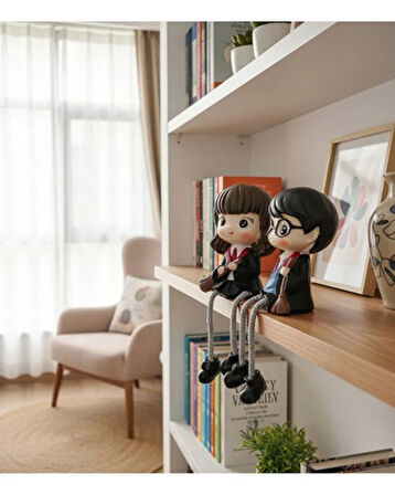 Büyücü Okulu Temalı Sallanan Bacaklı Sevimli Çift Biblo – Dekoratif Masa ve Raf Süsü