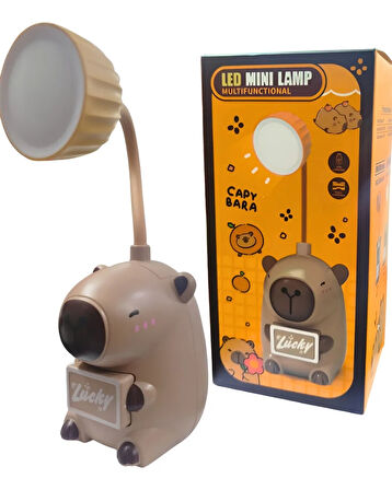 Kapibara Figürlü LED Gece Lambası – USB Şarjlı, Esnek Boyunlu, Masa ve Başucu Mini Lamba