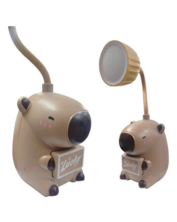 Kapibara Figürlü LED Gece Lambası – USB Şarjlı, Esnek Boyunlu, Masa ve Başucu Mini Lamba