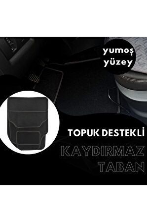 Her Araca Uyumlu Siyah Renk Topuk Destekli Kaydırmaz Tabanlı Üstü Yumoş Kumaş Oto Halı Paspas,Siyah