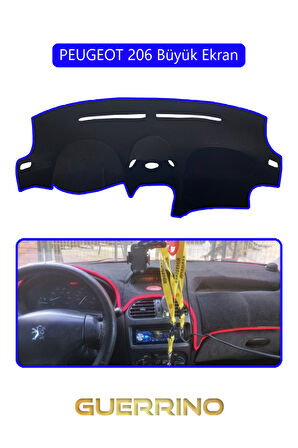 PEUGEOT 206 Büyük EkranTORPİDO KORUMA HALISI MAVİ KENAR