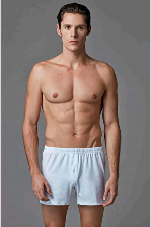 Erkek Beyaz Pamuklu Boxer 033 ( İkili Kutuda )