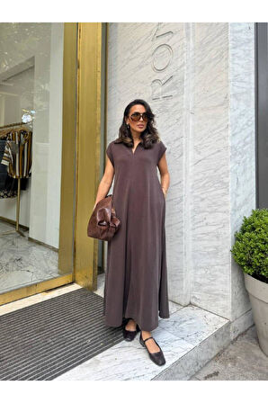 Polo Yaka Pamuklu Salaş Elbise