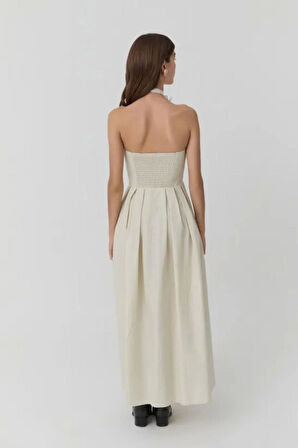 Straplez Midi Elbise %100 Pamuk