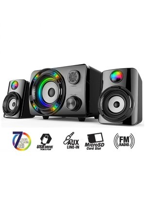 ECCO3 BTU 2.1 Kanal Speaker Rgb Led Işıklı Hafıza Kartı ve Usb Girişli Fm Radyolu Bluetooth Hoparlör Pc Tv Laptop Bilgisayar Uyumlu
