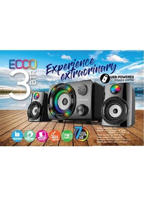 ECCO3 BTU 2.1 Kanal Speaker Rgb Led Işıklı Hafıza Kartı ve Usb Girişli Fm Radyolu Bluetooth Hoparlör Pc Tv Laptop Bilgisayar Uyumlu