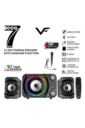 ECCO7 BTU Rgb Led Işıklı 2+1 Ses Sistemi Bluetooth Hoparlör Fm Radyolu Karaoke Mikrofonlu Speaker TV PC Bilgisayar Uyumlu 50W 2.1 Kanal Hafıza Kartı ve Usb Girişli Subwoofer