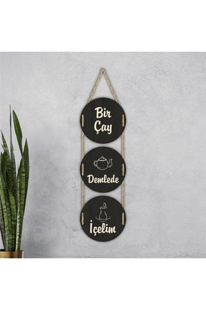 Bir Çay Demlede Içelim Duvar Süsü Dekoratif Ahşap Duvar Süsü