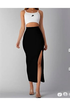 SCUBA KREP ÖN YIRTMAÇLI UZUN KALEM ETEK