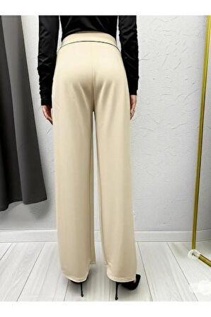 SCUBA KREP ÖNDEN PİLELİ BELİ ÇIRT KAPAMALI PALAZZO PANTOLON