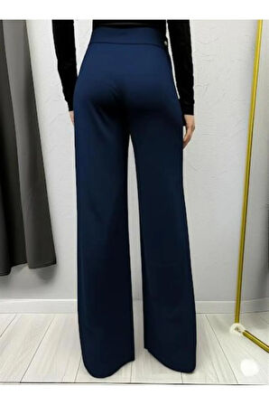 SCUBA KREP ÖNDEN PİLELİ BELİ ÇIRT KAPAMALI PALAZZO PANTOLON