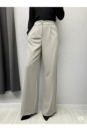 SCUBA KREP ÖNÜ PİLELİ PALAZZO PANTOLON