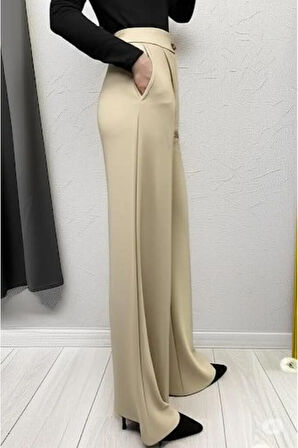 SCUBA KREP ÖNÜ PİLELİ PALAZZO PANTOLON