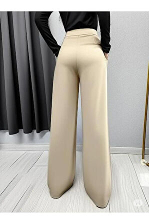 SCUBA KREP ÖNÜ PİLELİ PALAZZO PANTOLON