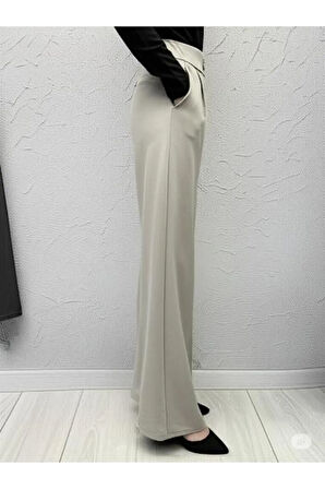 SCUBA KREP ÖNÜ PİLELİ PALAZZO PANTOLON