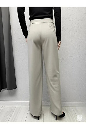 SCUBA KREP ÖNÜ PİLELİ PALAZZO PANTOLON