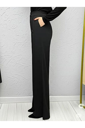SCUBA KREP ÖNÜ PİLELİ PALAZZO PANTOLON