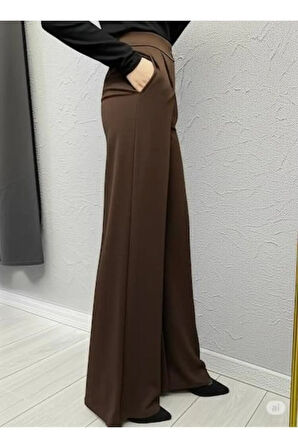 SCUBA KREP ÖNÜ PİLELİ PALAZZO PANTOLON