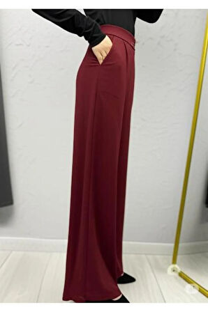 SCUBA KREP ÖNÜ PİLELİ PALAZZO PANTOLON