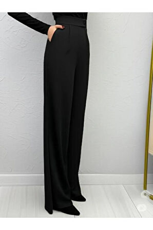 SCUBA KREP ÖNÜ PİLELİ PALAZZO PANTOLON