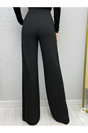 SCUBA KREP ÖNÜ PİLELİ PALAZZO PANTOLON