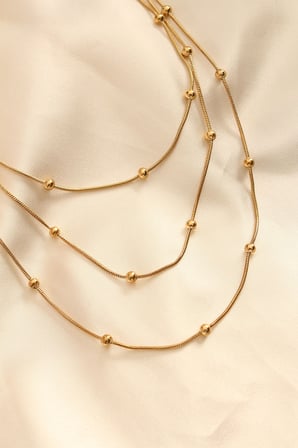 Çelik Altın Renkli Topçuk Tasarımlı Çoklu Kolye 5886