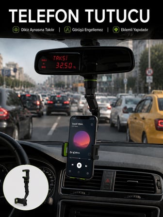 Araç İçi Telefon Standı Dikiz Aynasına Takılan Ayarlanabilir Telefon Tutucu