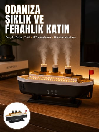 Ultra Sessiz Titanik Gemi LED Işıklı Aroma Difüzörü Oda Nemlendirici Yeni Nesi