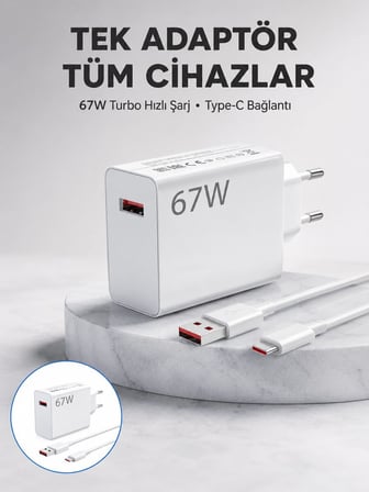 67 Watt Güvenli Hızlı Şarj Adaptörü Samsung M31 M33 M51 Uyumlu Yeni Nesil