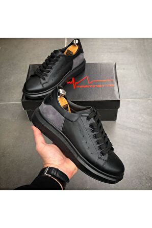 HAKİKİ DERİ YENİ SEZON RAHAT  SİYAH SNEAKER GÜNLÜK ERKEK AYAKKABI  EÇG1000500