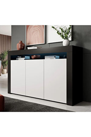Konsol Led Aydınlatmalı Şık Büfe Modern Ve Zarif Konsol Siyah Beyaz Mat Büfe